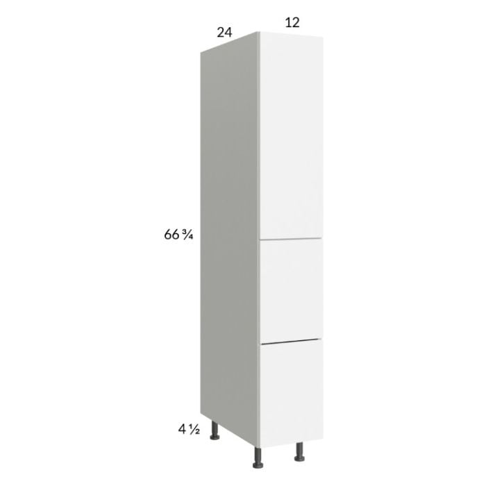 RTA Euro Gloss White 12" x 71" - 1/4" Utility Cabinet with 1 Door and 2 Drawers and 2 Finished End Panels