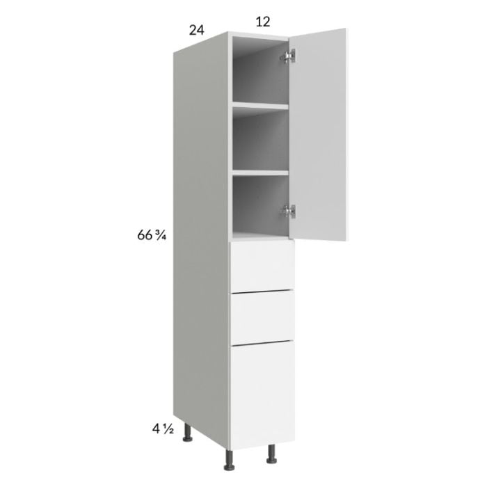 RTA Euro Gloss White 12" x 71" - 1/4" Utility Cabinet with 1 Door and 3 Drawers