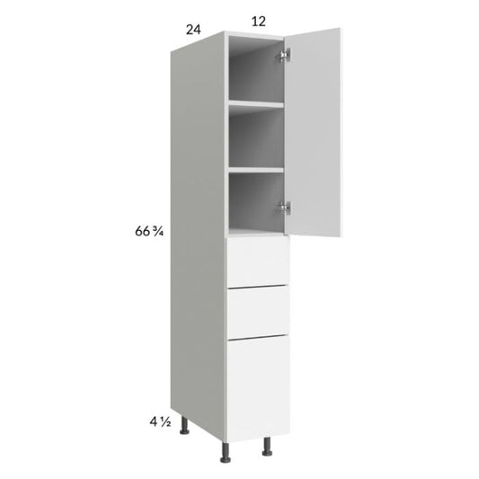 RTA Euro Gloss White 12" x 71" - 1/4" Utility Cabinet with 1 Door and 3 Drawers