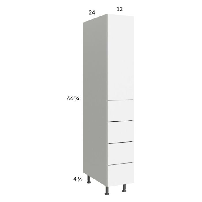 RTA Euro Gloss White 12" x 71" - 1/4" Utility Cabinet with 1 Door and 4 Drawers