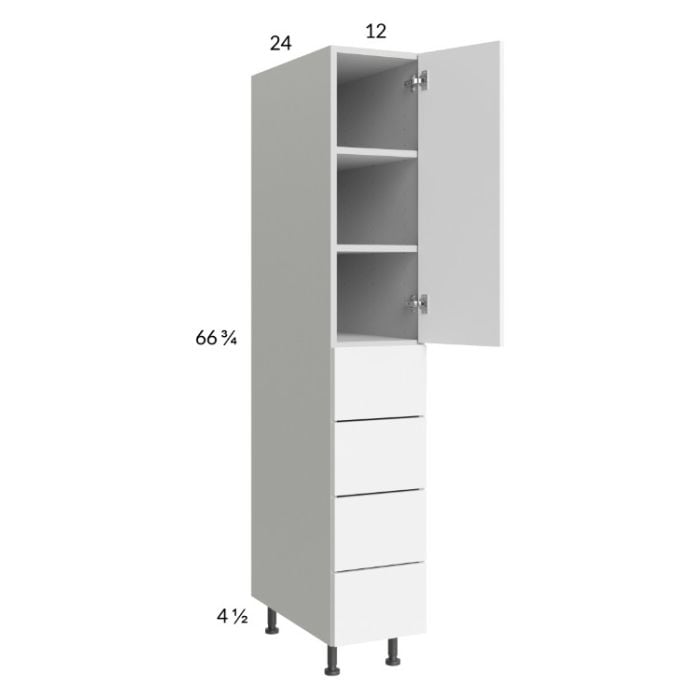 RTA Euro Gloss White 12" x 71" - 1/4" Utility Cabinet with 1 Door and 4 Drawers and 1 Finished End Panel