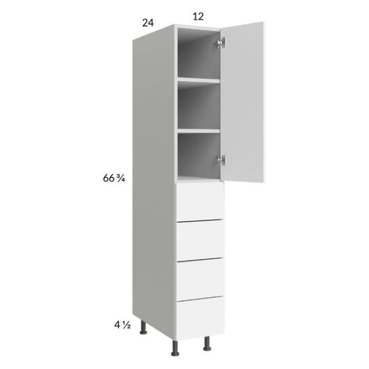 RTA Euro Gloss White 12" x 71" - 1/4" Utility Cabinet with 1 Door and 4 Drawers and 2 Finished End Panels
