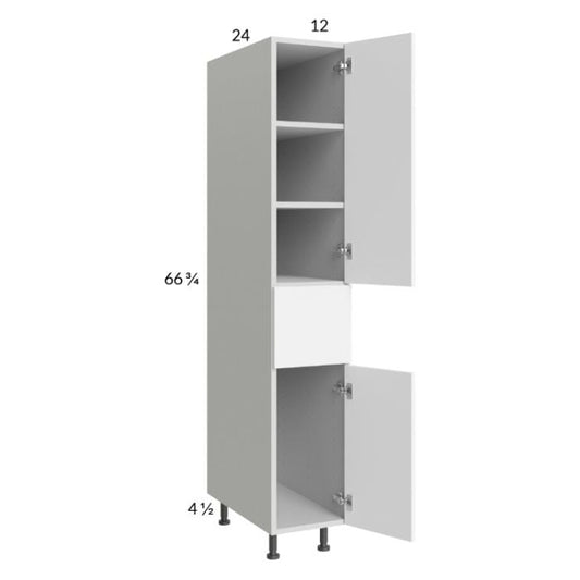 RTA Euro Gloss White 12" x 71" - 1/4" Utility Cabinet with 2 Doors and 1 Drawer and 1 Finished End Panel
