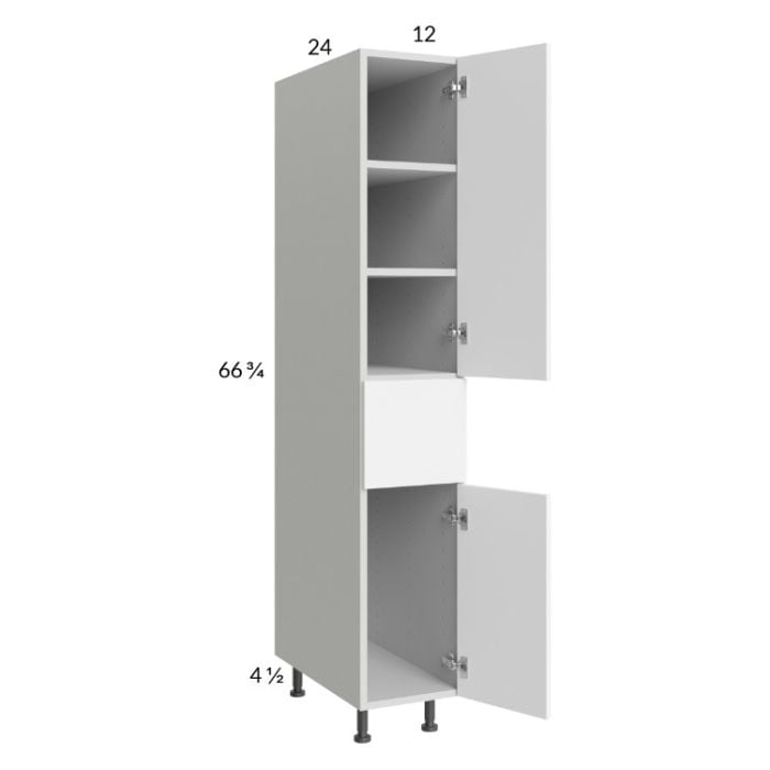 RTA Euro Gloss White 12" x 71" - 1/4" Utility Cabinet with 2 Doors and 1 Drawer and 2 Finished End Panels
