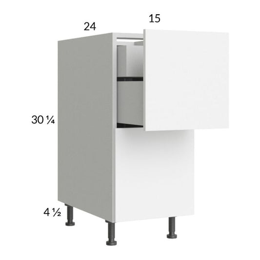 RTA Euro Gloss White 15" 2-Drawer Base Cabinet with 1 Inner Drawer