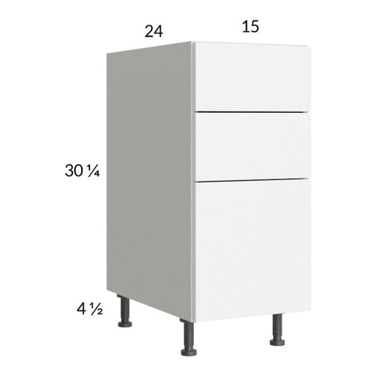 RTA Euro Gloss White 15" 3-Drawer Base Cabinet with 1 Finished End Panel