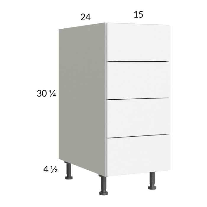 RTA Euro Gloss White 15" 4-Drawer Base Cabinet with 2 Finished End Panels