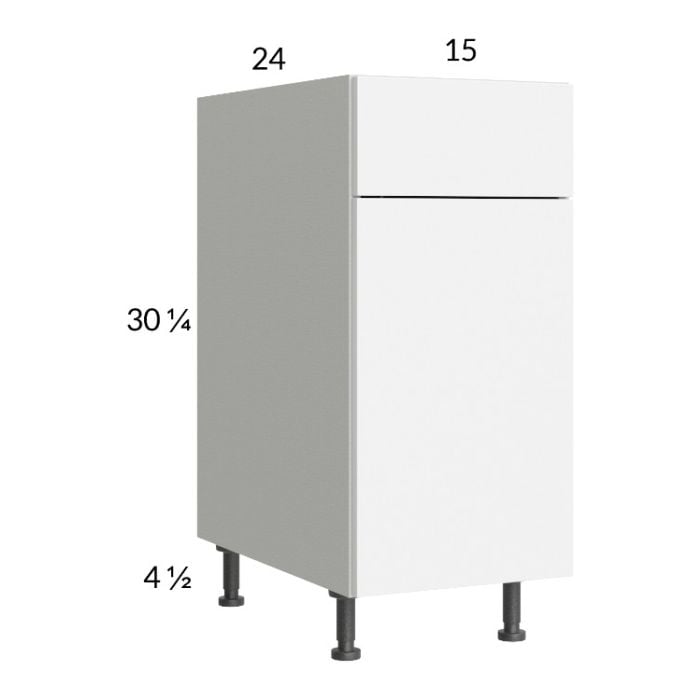 RTA Euro Gloss White 15" Base Cabinet with 1 Finished End Panel