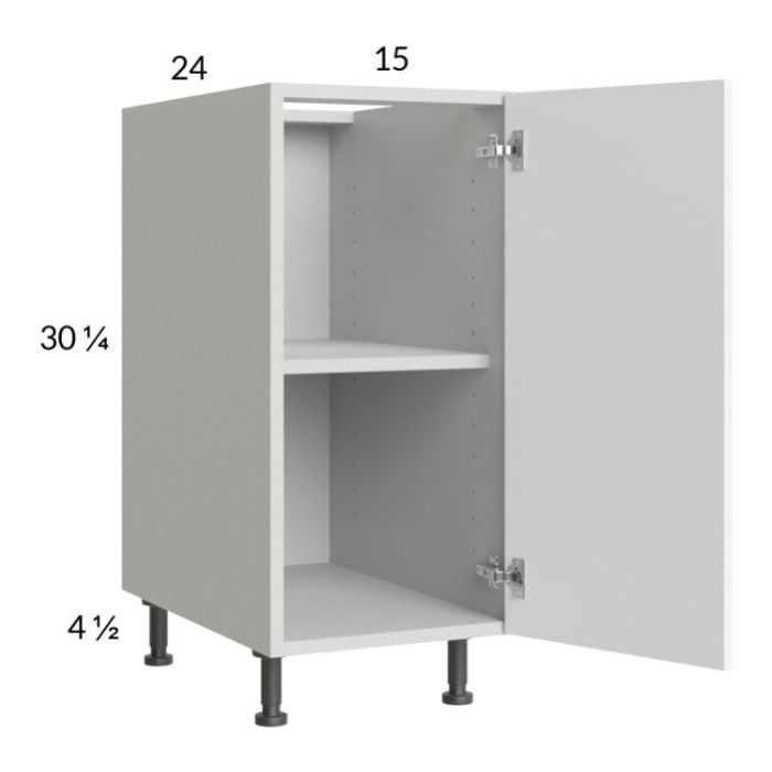 RTA Euro Gloss White 15" Full Height Door Base Cabinet with 1 Finished End Panel