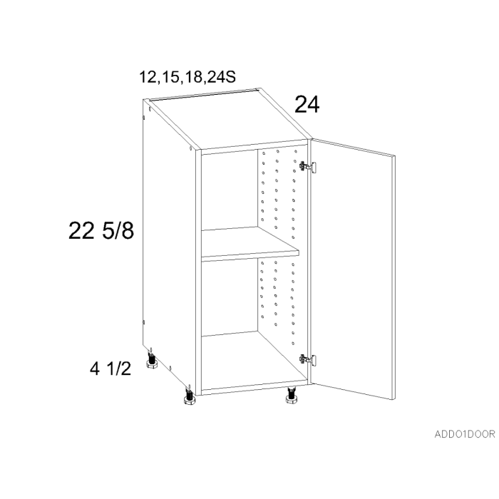 RTA Euro Gloss White 15" Full Height Door Desk Base Cabinet