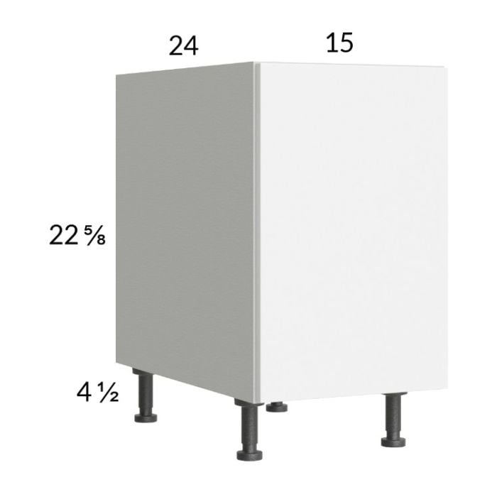 RTA Euro Gloss White 15" Full Height Door Desk Base Cabinet with 1 Finished End Panel