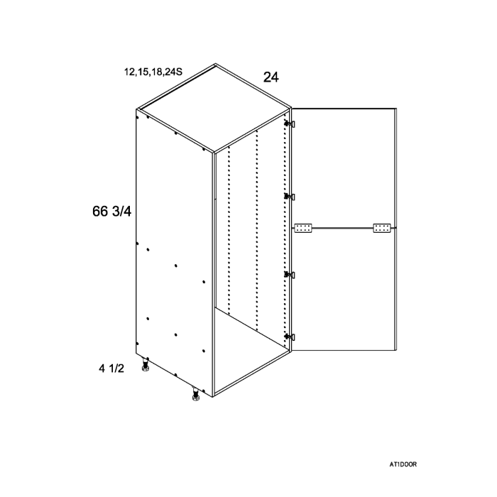 RTA Euro Gloss White 15" x 71" - 1/4" Open Utility Cabinet with 1 Door
