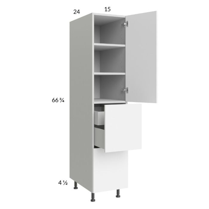 RTA Euro Gloss White 15" x 71" - 1/4" Utility Cabinet with 1 Door, 2 Drawers and 1 Inner Drawer