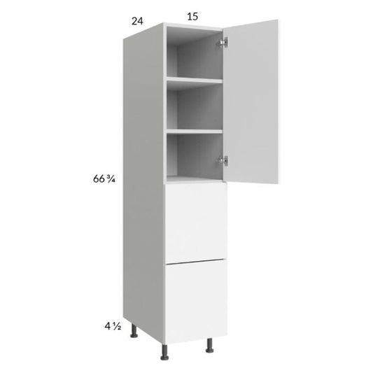 RTA Euro Gloss White 15" x 71" - 1/4" Utility Cabinet with 1 Door and 2 Drawers and 2 Finished End Panels
