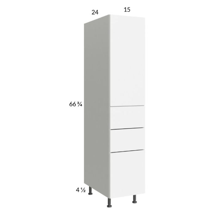 RTA Euro Gloss White 15" x 71" - 1/4" Utility Cabinet with 1 Door and 3 Drawers and 2 Finished End Panels