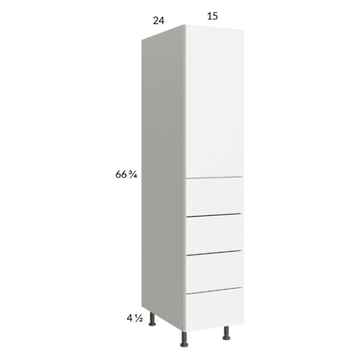 RTA Euro Gloss White 15" x 71 - 1/4" Utility Cabinet with 1 Door and 4 Drawers