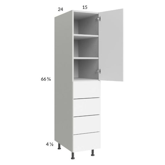 RTA Euro Gloss White 15" x 71 - 1/4" Utility Cabinet with 1 Door and 4 Drawers and 1 Finished End Panel