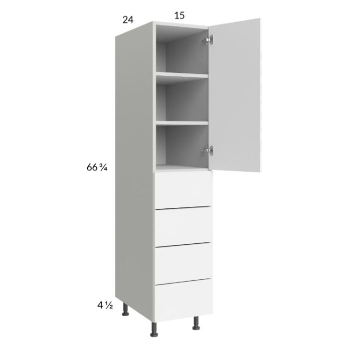 RTA Euro Gloss White 15" x 71 - 1/4" Utility Cabinet with 1 Door and 4 Drawers and 2 Finished End Panels