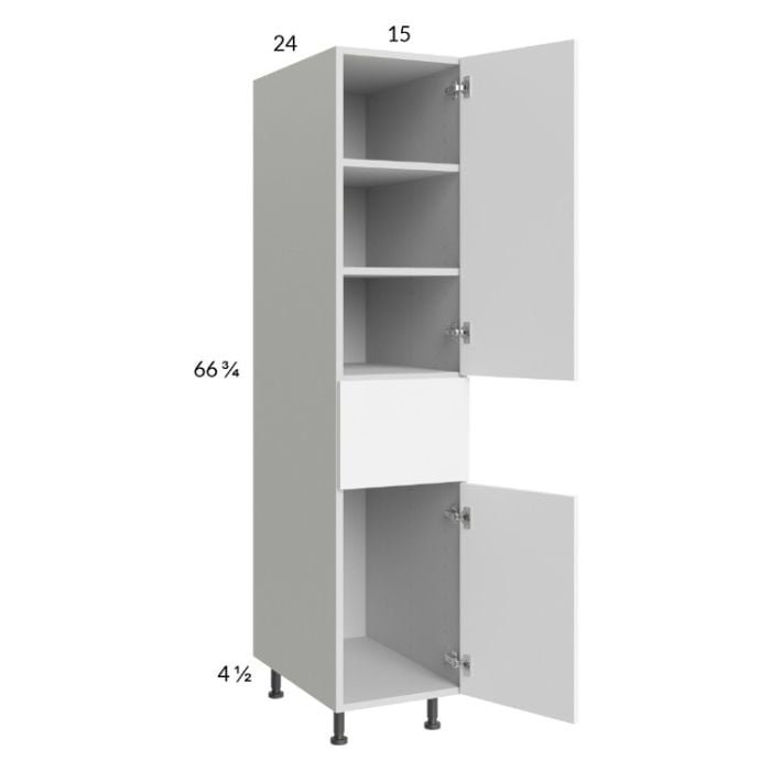 RTA Euro Gloss White 15" x 71" - 1/4" Utility Cabinet with 2 Doors and 1 Drawer and 2 Finished End Panels