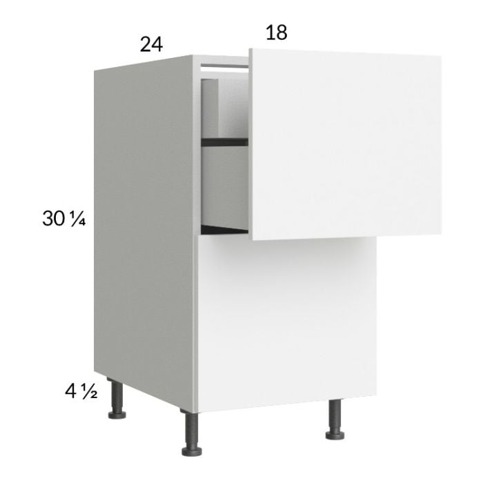RTA Euro Gloss White 18" 2-Drawer Base Cabinet with 1 Inner Drawer with 2 Finished End Panels