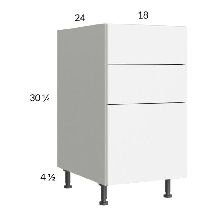 RTA Euro Gloss White 18" 3-Drawer Base Cabinet with 1 Finished End Panel