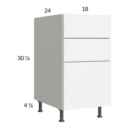 RTA Euro Gloss White 18" 3-Drawer Base Cabinet with 1 Finished End Panel