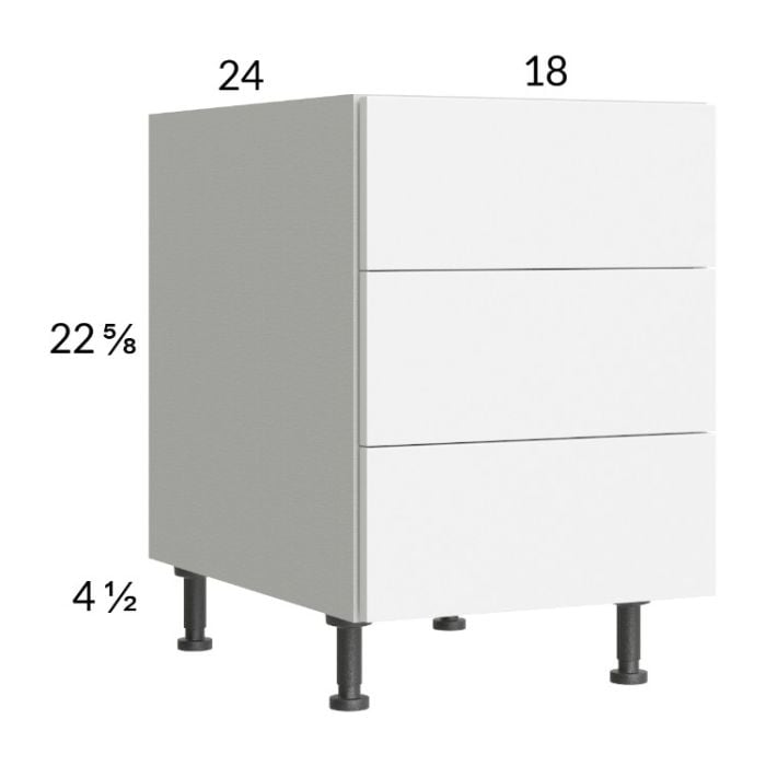 RTA Euro Gloss White 18" 3-Drawer Desk Base Cabinet and 1 Finished End Panel
