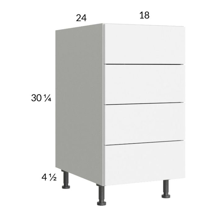 RTA Euro Gloss White 18" 4-Drawer Base Cabinet with 2 Finished End Panels