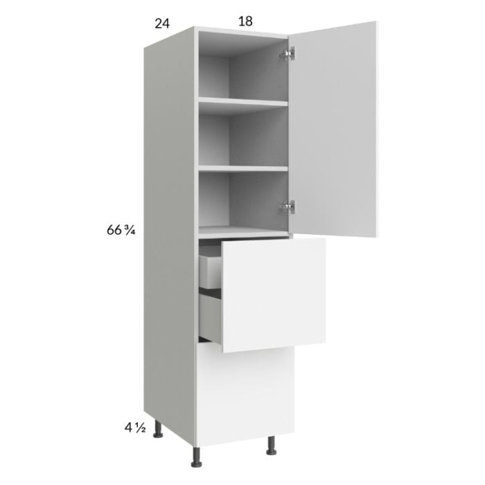 RTA Euro Gloss White 18" x 71" - 1/4" Utility Cabinet with 1 Door, 2 Drawers and 1 Inner Drawer