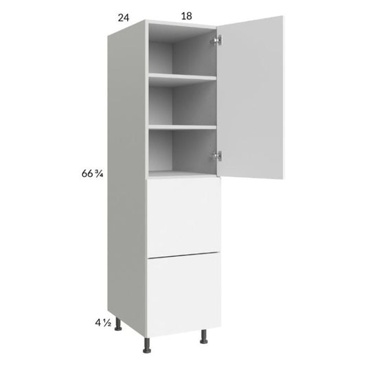 RTA Euro Gloss White 18" x 71" - 1/4" Utility Cabinet with 1 Door and 2 Drawers and 2 Finished End Panels