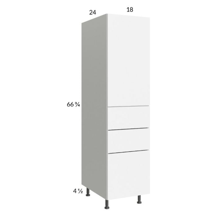 RTA Euro Gloss White 18" x 71" - 1/4" Utility Cabinet with 1 Door and 3 Drawers and 1 Finished End Panel