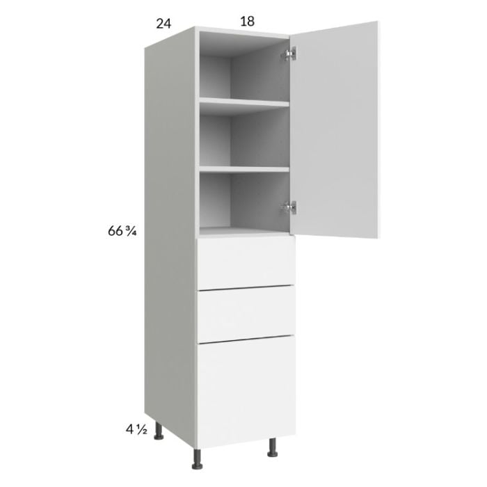 RTA Euro Gloss White 18" x 71" - 1/4" Utility Cabinet with 1 Door and 3 Drawers and2 Finished End Panels