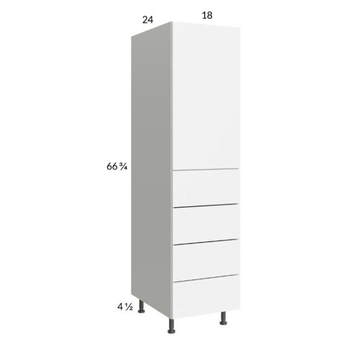 RTA Euro Gloss White 18" x 71" - 1/4" Utility Cabinet with 1 Door and 4 Drawers and 2 Finished End Panels