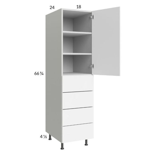 RTA Euro Gloss White 18" x 71" - 1/4" Utility Cabinet with 1 Door and 4 Drawers and 2 Finished End Panels
