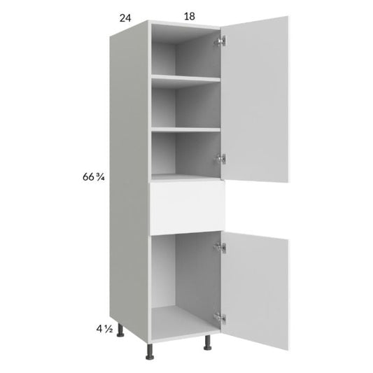 RTA Euro Gloss White 18" x 71" - 1/4" Utility Cabinet with 2 Doors and 1 Drawer and 1 Finished End Panel