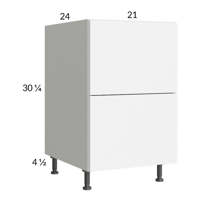 RTA Euro Gloss White 21" 2-Drawer Base Cabinet with 1 Inner Drawer