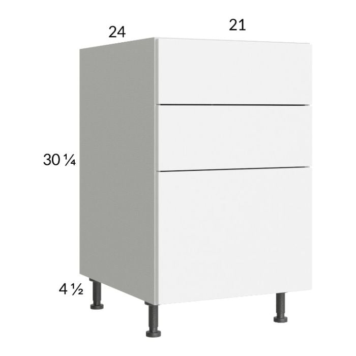 RTA Euro Gloss White 21" 3-Drawer Base Cabinet with 1 Finished End Panel