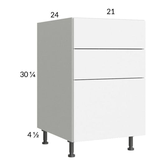 RTA Euro Gloss White 21" 3-Drawer Base Cabinet with 2 Finished End Panels