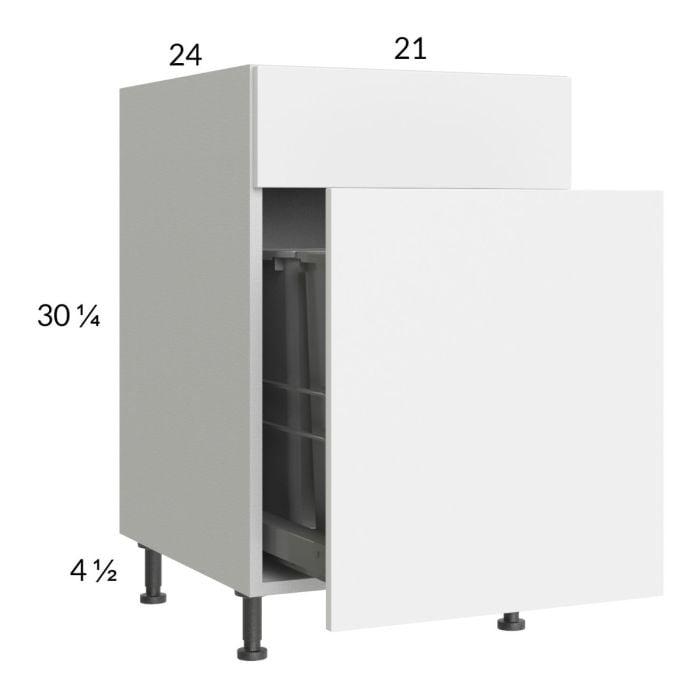 RTA Euro Gloss White 21" Base Cabinet with Double Trashcan Pullout