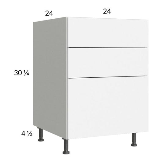RTA Euro Gloss White 24" 3-Drawer Base Cabinet with 1 Finished End Panel