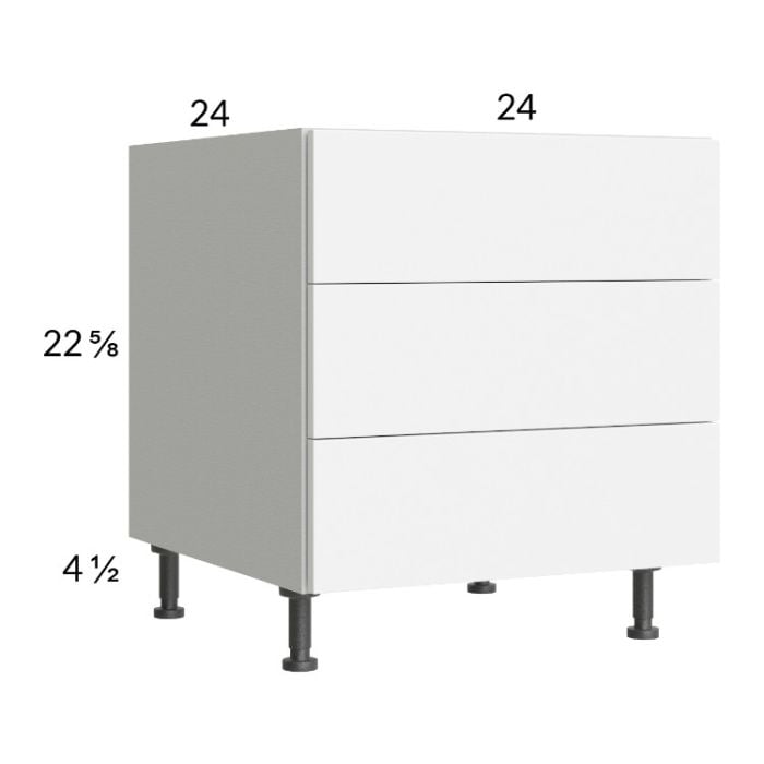 RTA Euro Gloss White 24" 3-Drawer Desk Base Cabinet with 1 Finished End Panel