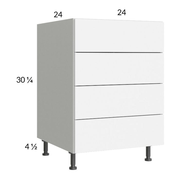 RTA Euro Gloss White 24" 3-Drawer Range Base Cabinet with 1 False Drawer Front and 1 Finished End Panel