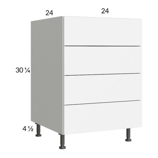 RTA Euro Gloss White 24" 4-Drawer Base Cabinet with1 Finished End Panel