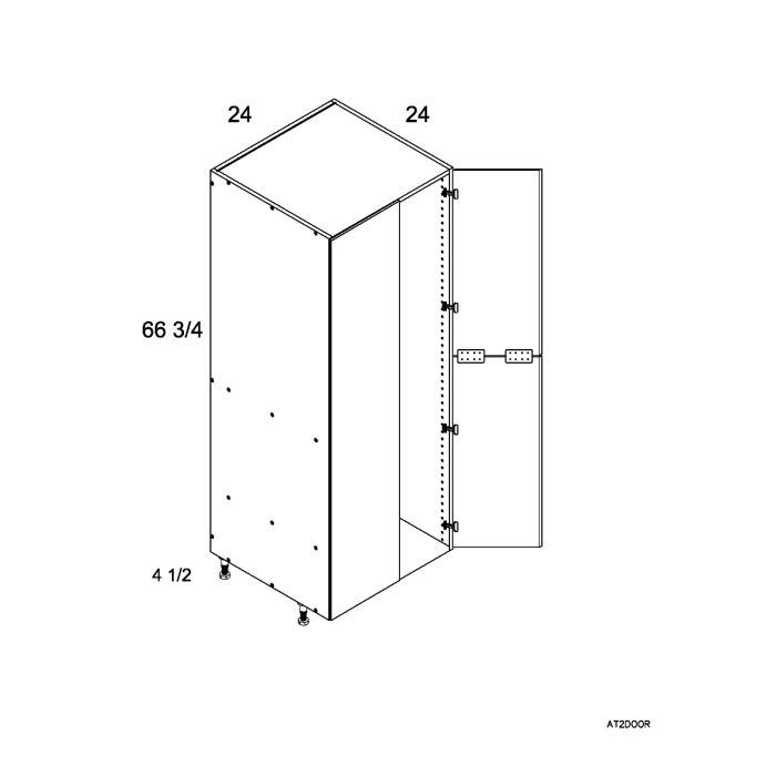RTA Euro Gloss White 24" x 71" - 1/4" Open Utility Cabinet with 2 Doors and 1 Set of Shelves