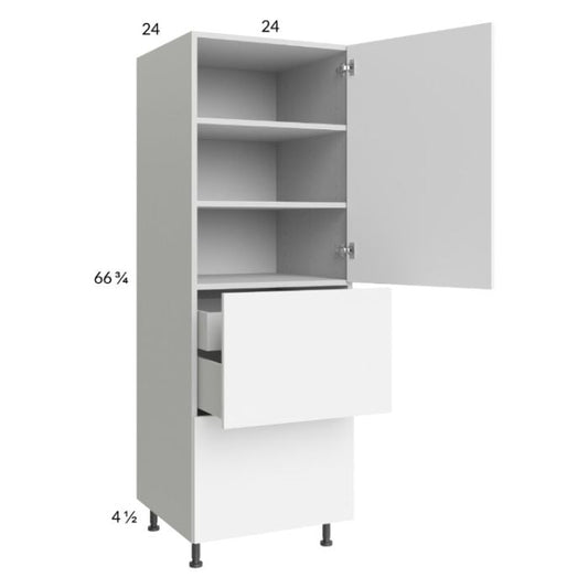 RTA Euro Gloss White 24" x 71" - 1/4" Utility Cabinet with 1 Door, 2 Drawers and 1 Inner Drawer and 2 Finished End Panels