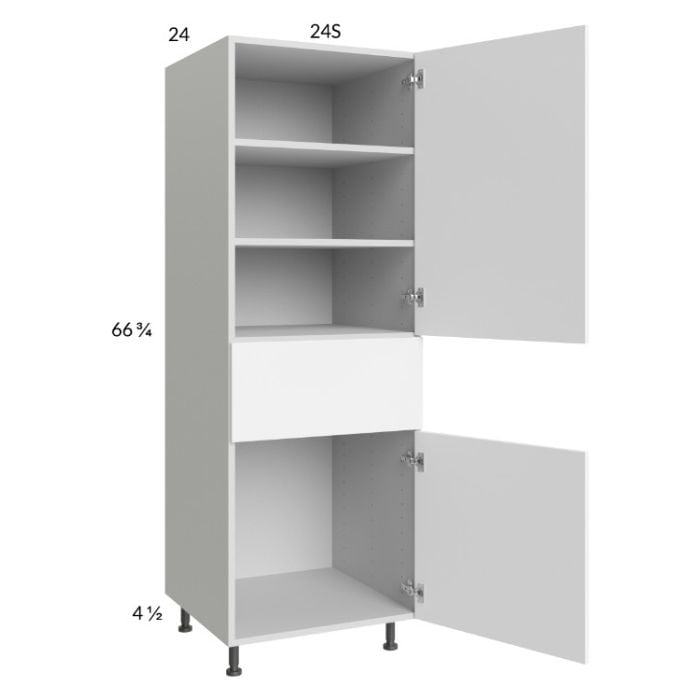 RTA Euro Gloss White 24" x 71" - 1/4" Utility Cabinet with 1 Door and 1 Drawer and 1 Finished End Panel