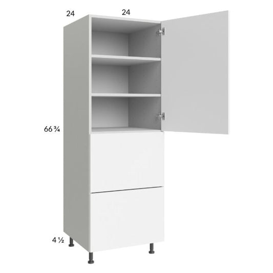 RTA Euro Gloss White 24" x 71" - 1/4" Utility Cabinet with 1 Door and 2 Drawers and 1 Finished End Panel