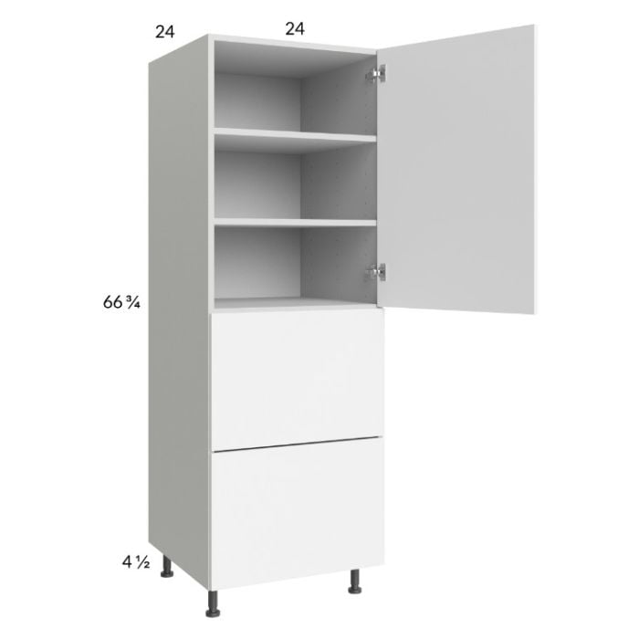 RTA Euro Gloss White 24" x 71" - 1/4" Utility Cabinet with 1 Door and 2 Drawers