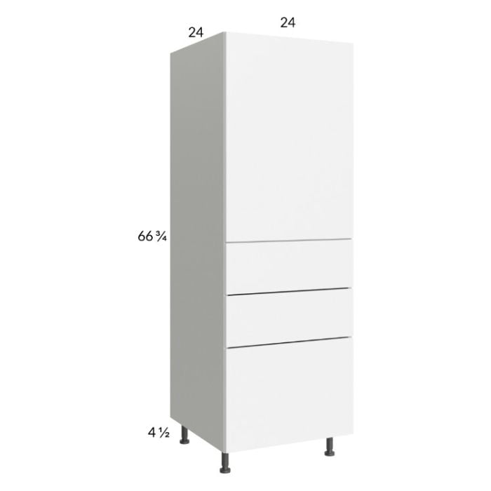 RTA Euro Gloss White 24" x 71" - 1/4" Utility Cabinet with 1 Door and 3 Drawers and 1 Finished End Panel