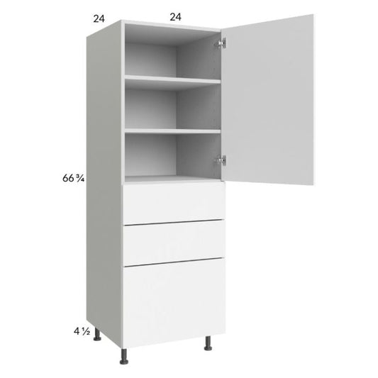 RTA Euro Gloss White 24" x 71" - 1/4" Utility Cabinet with 1 Door and 3 Drawers and 1 Finished End Panel